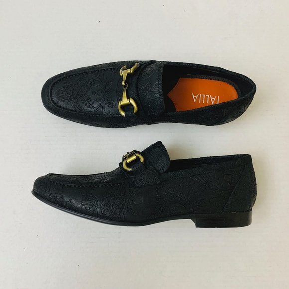 $150 Tallia Men Patrizio Bit Loafers Leather Black Embossed Embroidery Size 8.5M main image 5